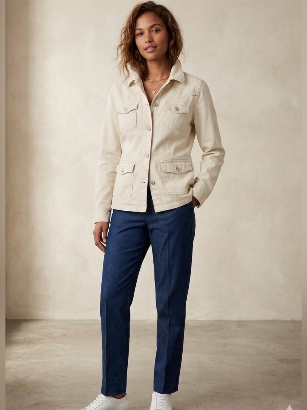 GAP Women's Cream Button-Front Utility Jacket